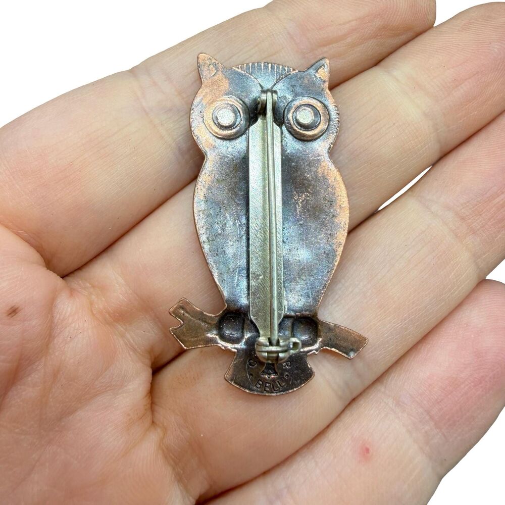 Vintage Bell Trading Post Solid Copper Owl Bird Brooch Pin Etched - Picture 3 of 3